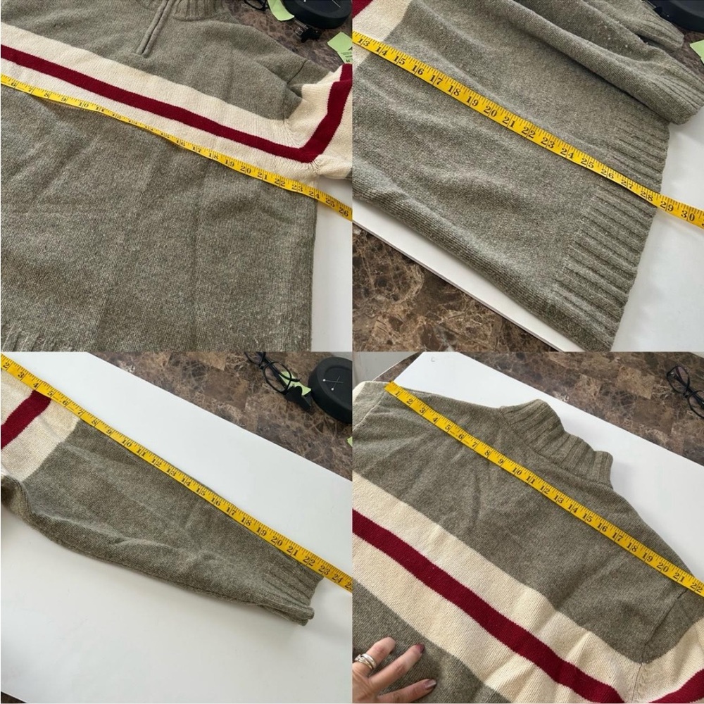GAP Olive Green, Cream & Burgundy Half-Zip Stripe Sweater - Picture 7 of 8